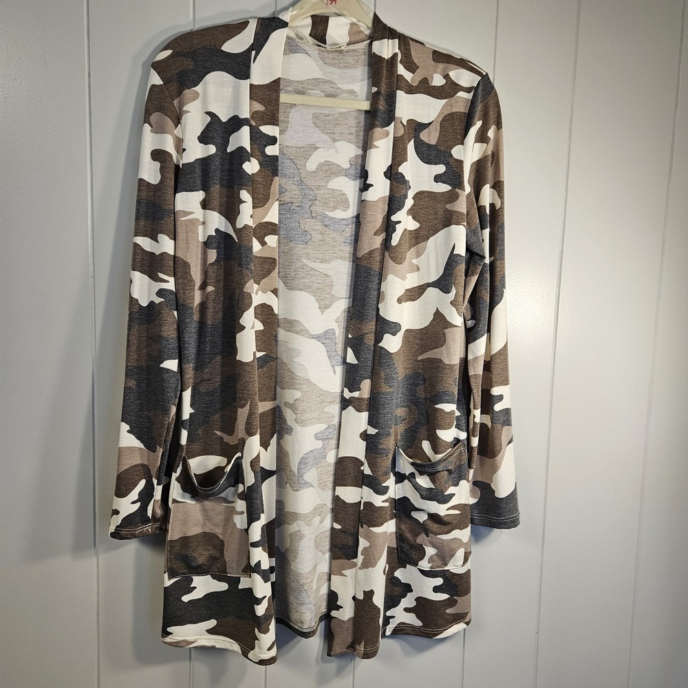 Zenana Brown Camouflage Cardigan Small‎ Soft Casuall